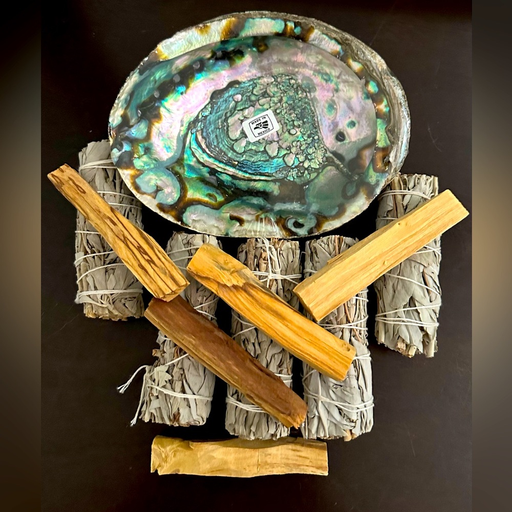 Abalone Shell and Sage & Palo Santo Smudge Kit